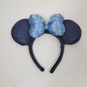 Disney Parks Minnie Mouse Blue Glitter Ears Headband 2018 Icons Satin Bow 2018